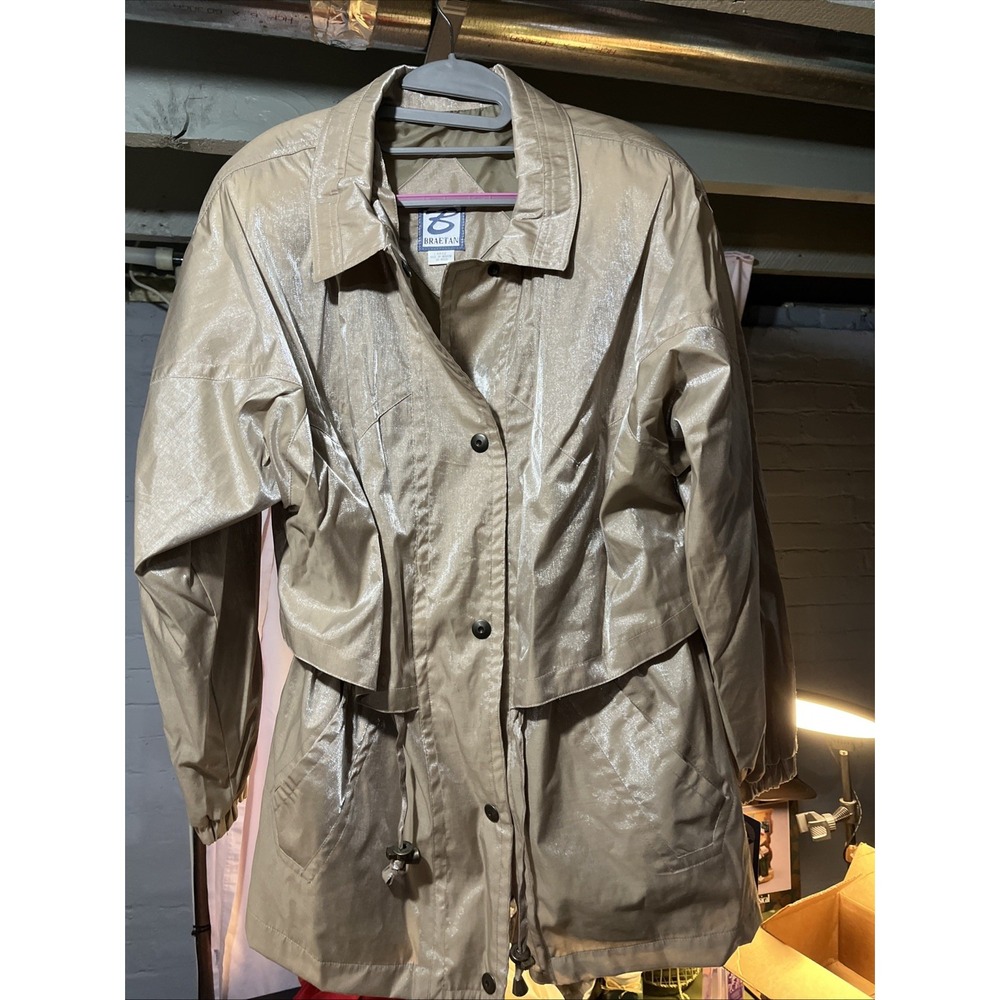 Vintage Braetan Womens Beige/Taupe Large Shiny Button Front NEW